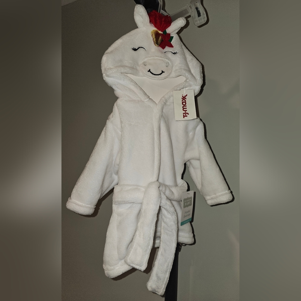 Hudson BABY Plush Bathrobe White Unicorn 0-9 Months